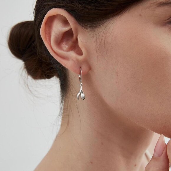 Dainty Silver- Floral Leverback Dangle Drop Hypoallergenic Earring for Women - Picture 2 of 7